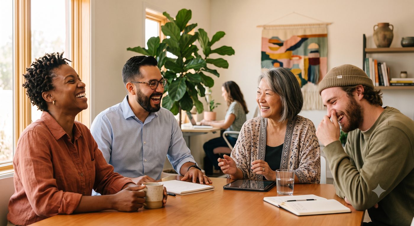 Team going over benefits together